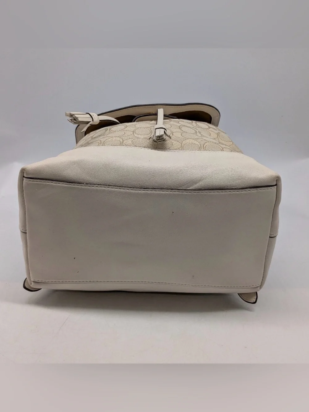 Auth COACH Signature Jacquard Khaki/Cream Canvas & Leather ELLE Backpack F73313